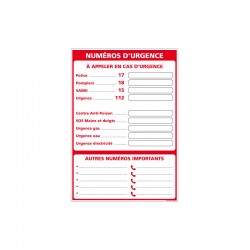 PANNEAU AFFICHAGE NUMEROS URGENCE FORMAT A4 EN PVC AVEC DOUBLE FACE